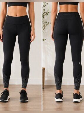 Lululemon Tight Stuff Tight II 25” Black Reflective Running Leggings Size 4